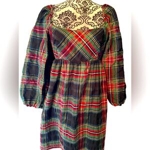 J. Crew Women's Puff Sleeve Mini Dress in Stewart Plaid Holiday Christmas Size 8